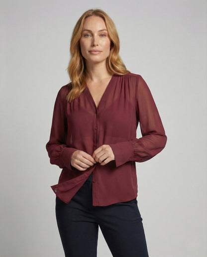 Damen Chiffonbluse V-Ausschnitt Elegantes Design - Eveloria