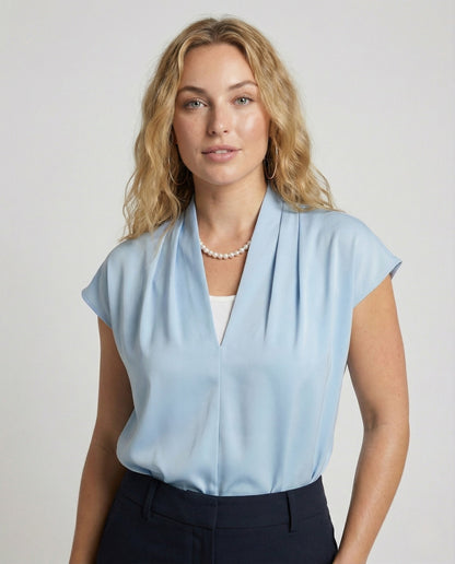 Damen Bluse Seide V-Ausschnitt - Eveloria