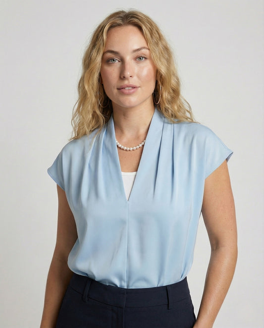 Damen Bluse Seide V-Ausschnitt - Eveloria