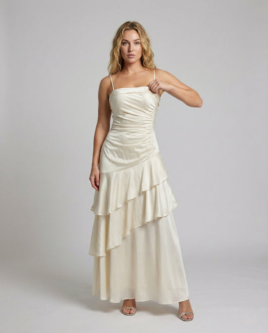 Damen Abendkleid Spaghettiträger Volantrock - Eveloria