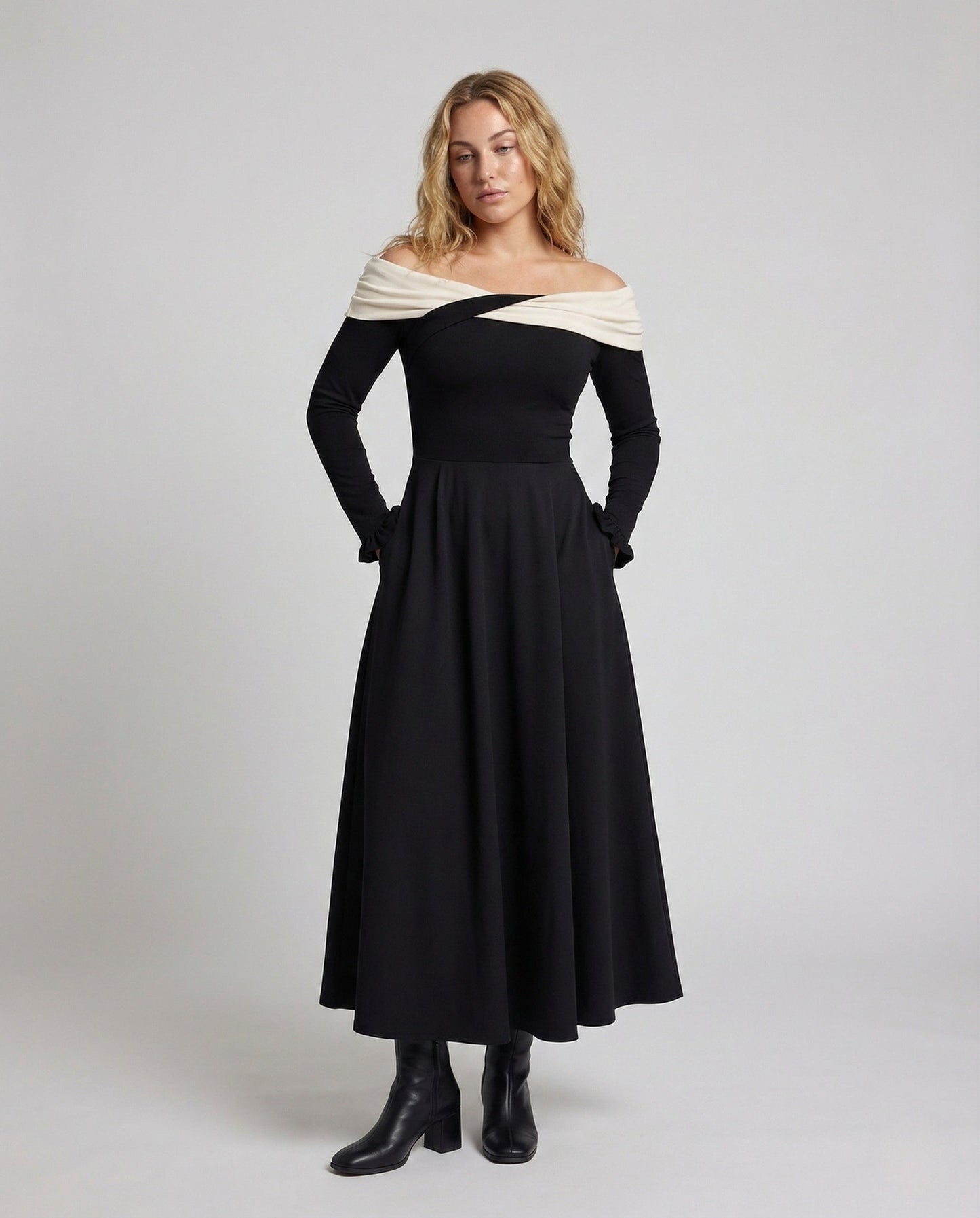 Damen Abendkleid Langarm Wickelausschnitt - Eveloria