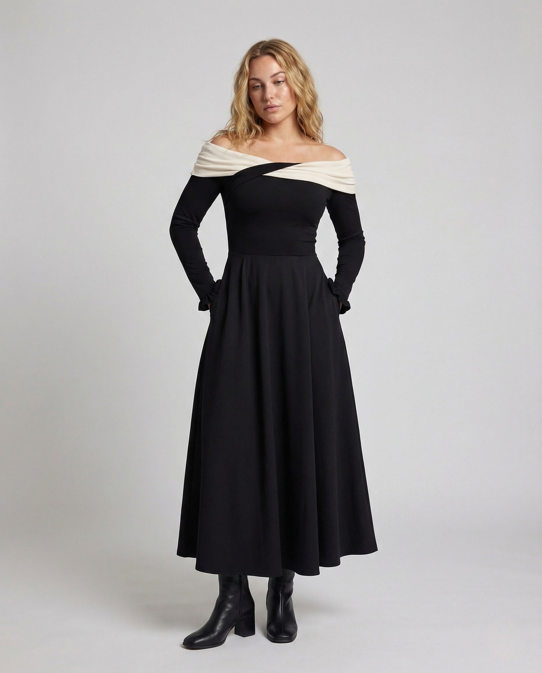 Damen Abendkleid Langarm Wickelausschnitt - Eveloria