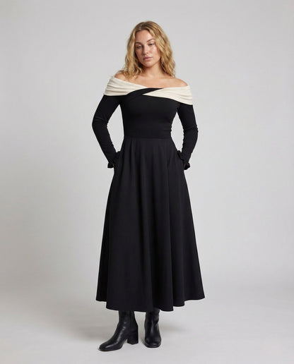 Damen Abendkleid Langarm Wickelausschnitt - Eveloria