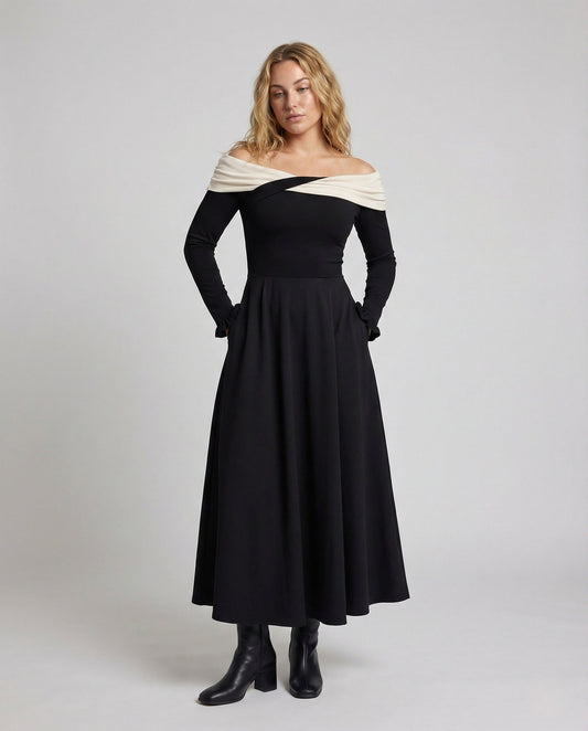 Damen Abendkleid Langarm Wickelausschnitt - Eveloria