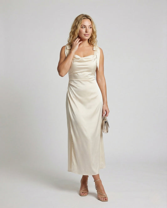 Damen Abendkleid Satin Wasserfallausschnitt - Eveloria