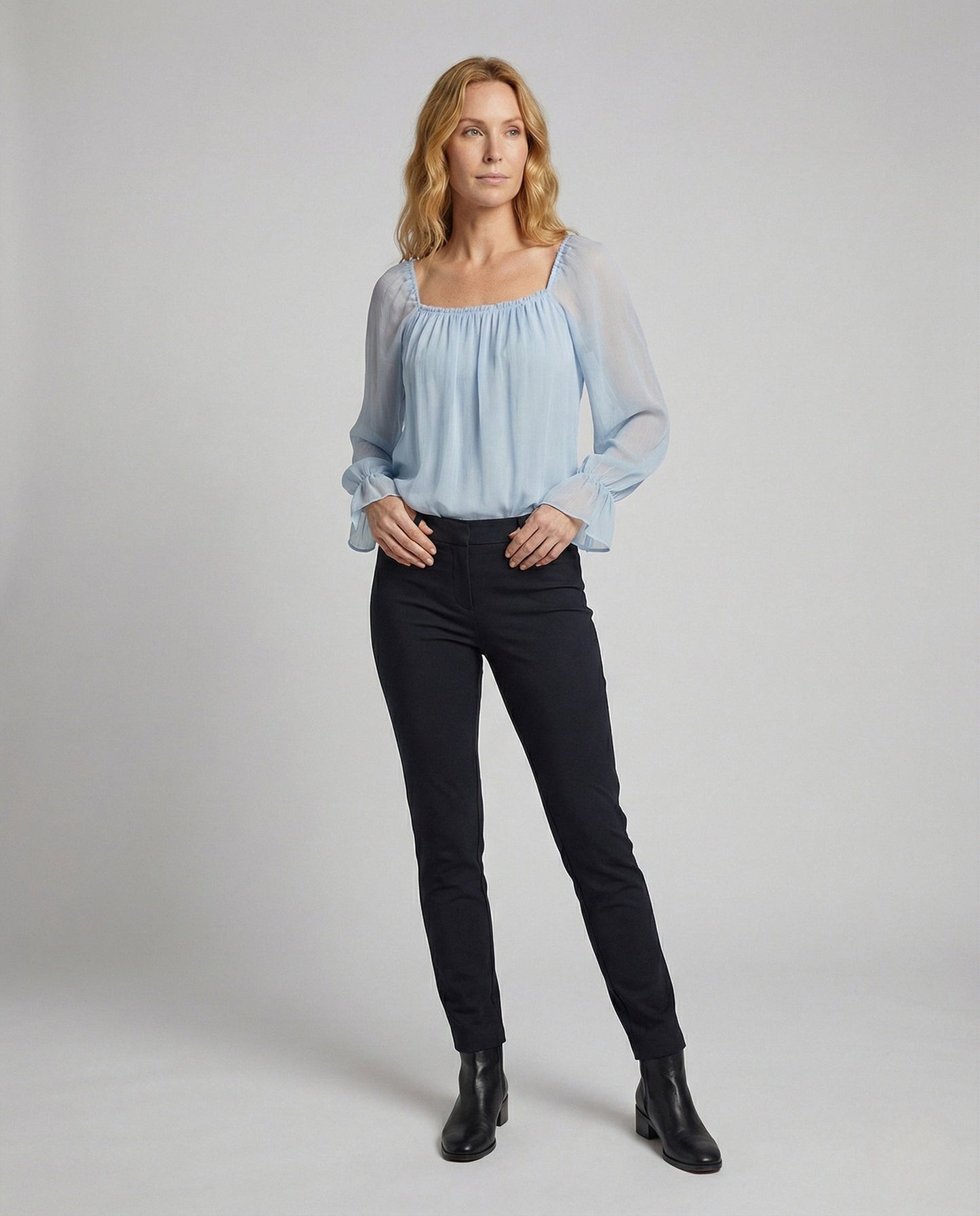 Damen Chiffon Bluse Carree Ausschnitt - Eveloria