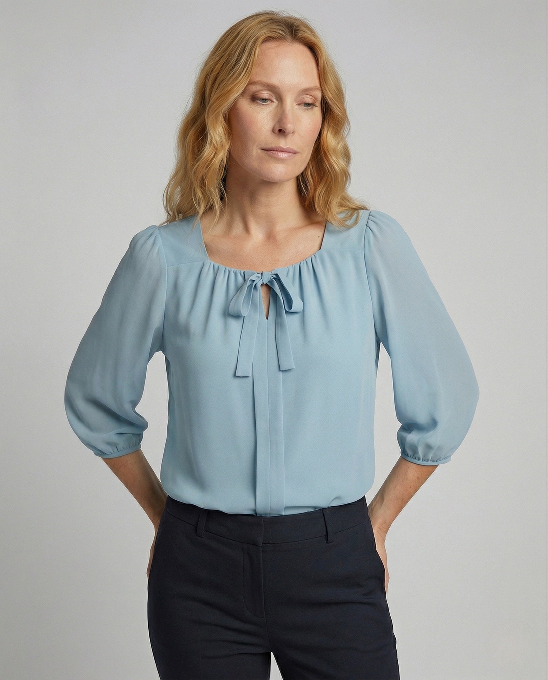 Damen Satin Bluse 3/4 Ärmel Ballonärmel - Eveloria