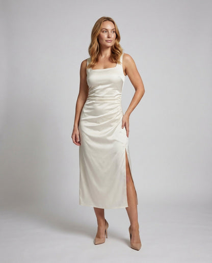 Damen Abendkleid Satin Hochschlitz - Eveloria