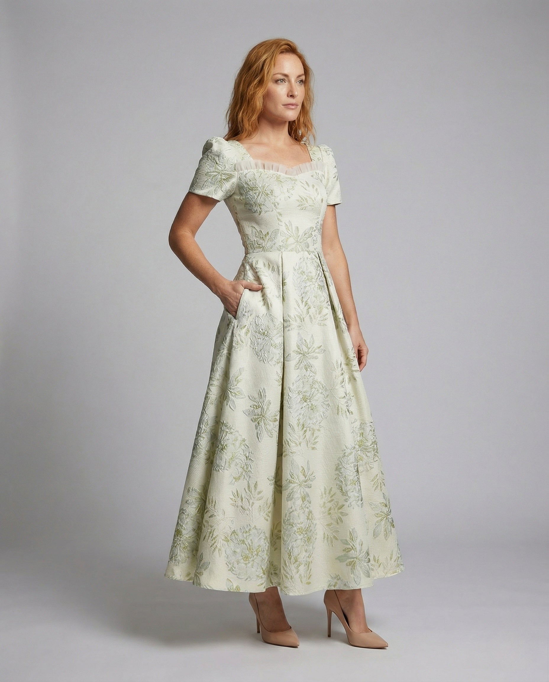 Damen Ballkleid Florales Jacquard - Eveloria