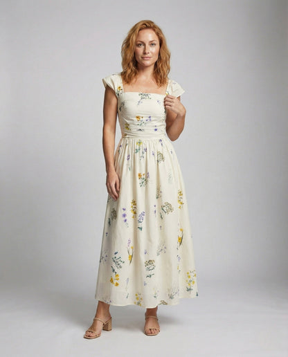 Damen Maxikleid Sommer Florales Muster mit Corsage - Eveloria