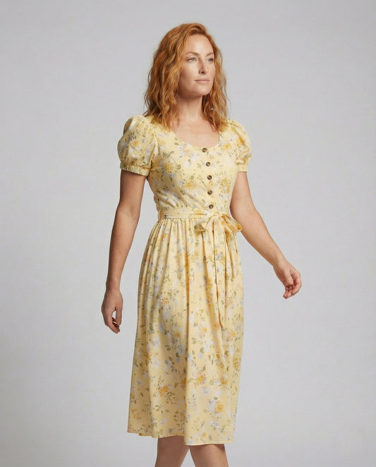 Damen Midikleid Blumenmuster Puffärmel - Eveloria