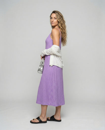 Damen Midikleid Spaghettiträger Gekräuselt - Eveloria