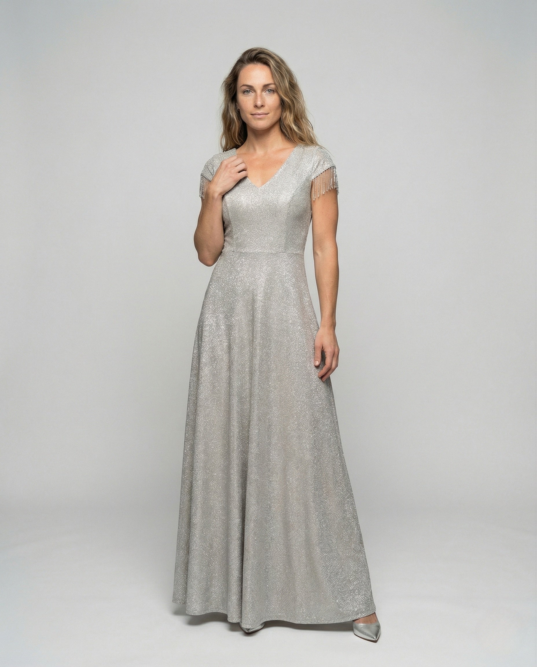 Damen Abendkleid Glitzernd Fransenärmel - Eveloria