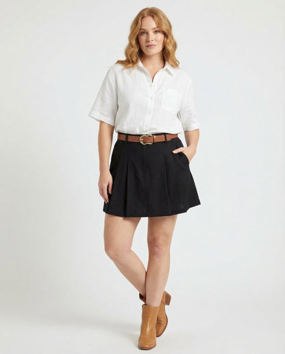 Damen Kurzarmhemd Baumwollmix Bluse - Eveloria