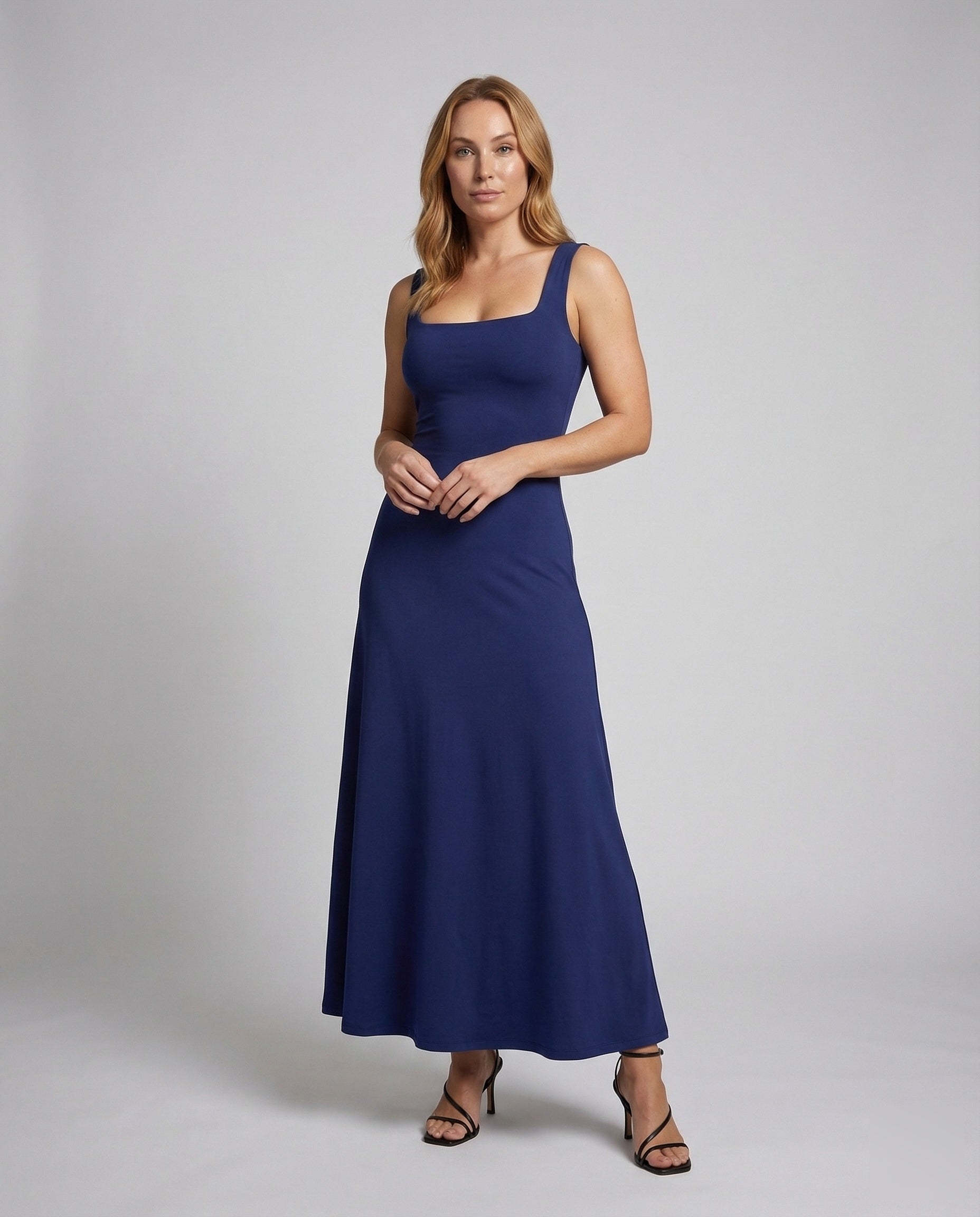 Damen Jerseykleid Stretch Eckiger Ausschnitt - Eveloria