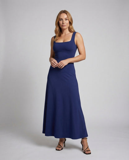 Damen Jerseykleid Stretch Eckiger Ausschnitt - Eveloria