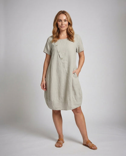 Damen Leinen A-Linie Kurzkleid mit Taschen - Eveloria