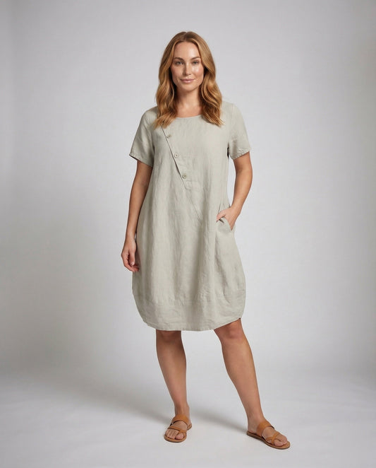 Damen Leinen A-Linie Kurzkleid mit Taschen - Eveloria