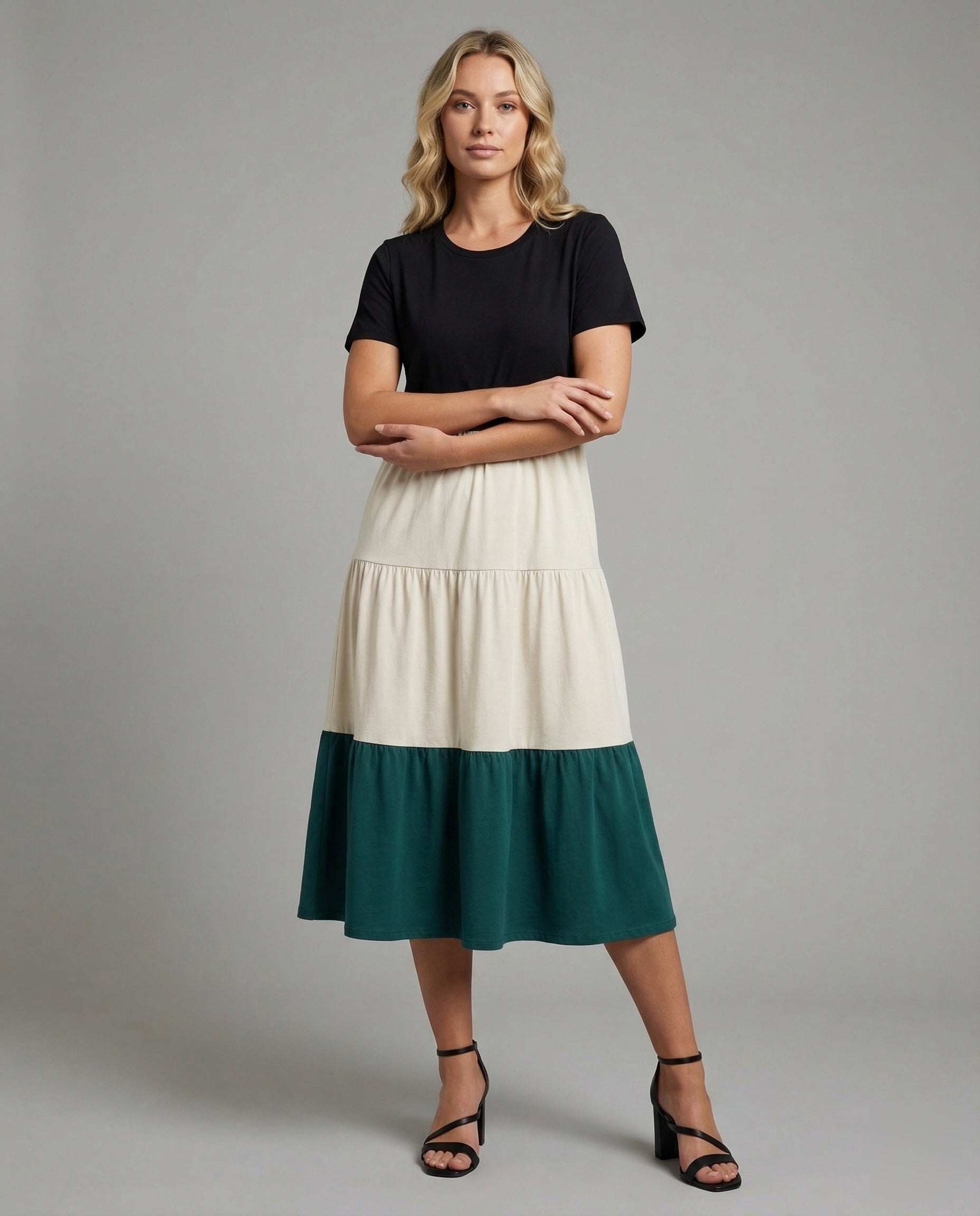 Damen Kleid Stufenvolant Baumwollmix - Eveloria