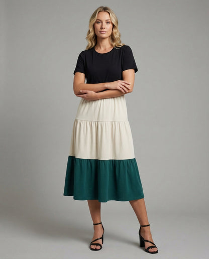 Damen Kleid Stufenvolant Baumwollmix - Eveloria