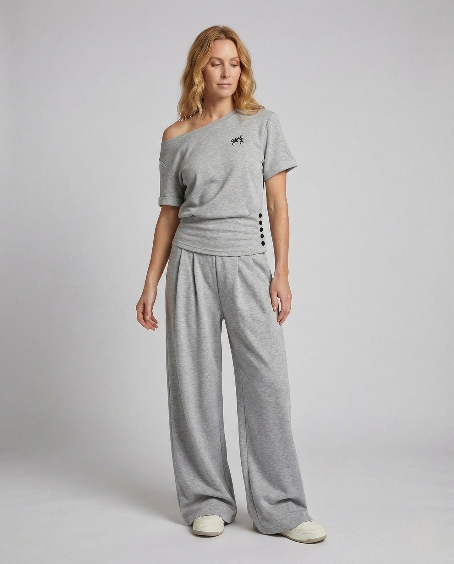 Damen Sweatset Palazzo Jogginghose Baumwolle Schwarz - Eveloria