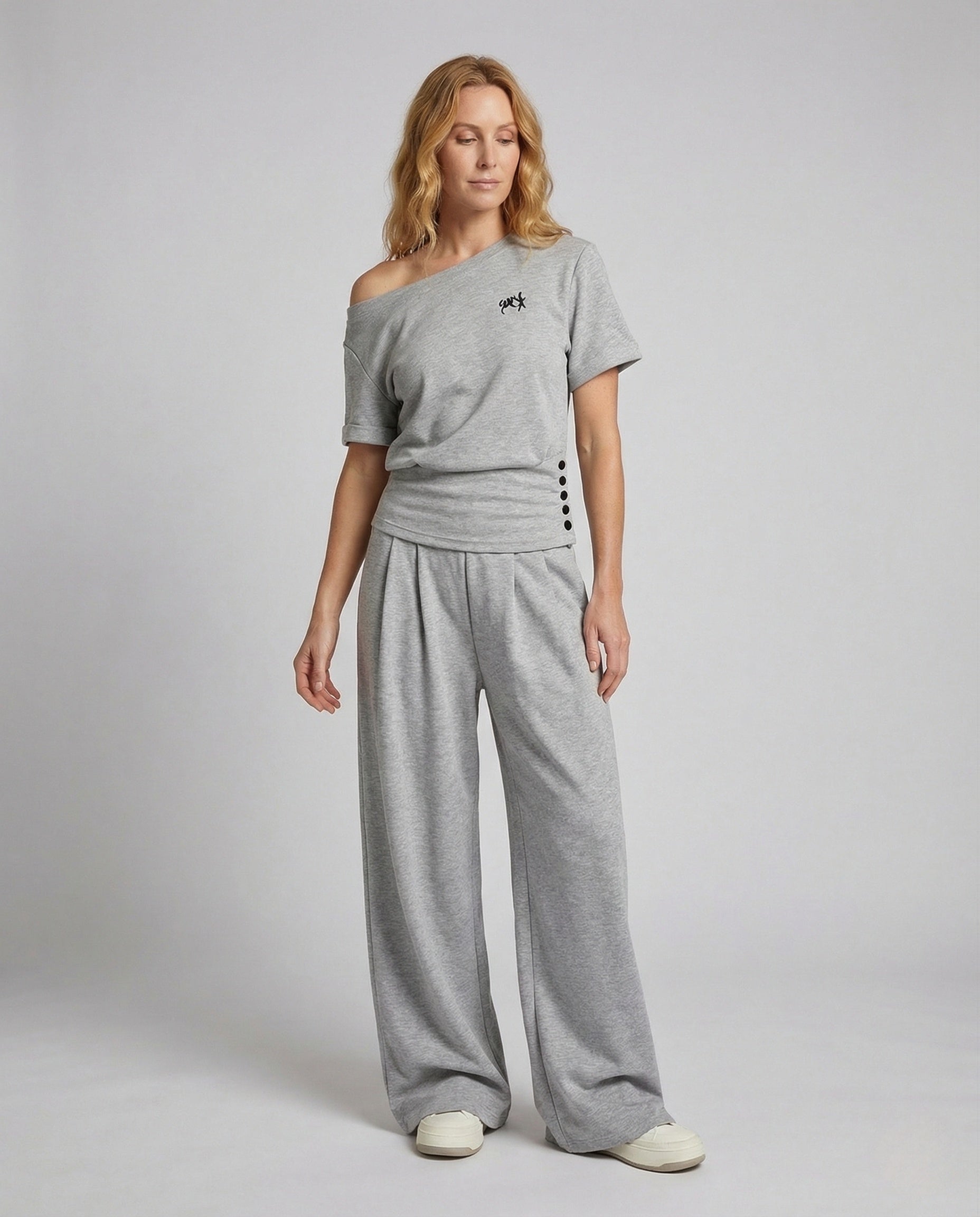 Damen Sweatset Palazzo Jogginghose Baumwolle Schwarz - Eveloria