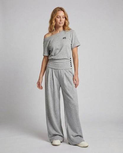 Damen Sweatset Palazzo Jogginghose Baumwolle Schwarz - Eveloria