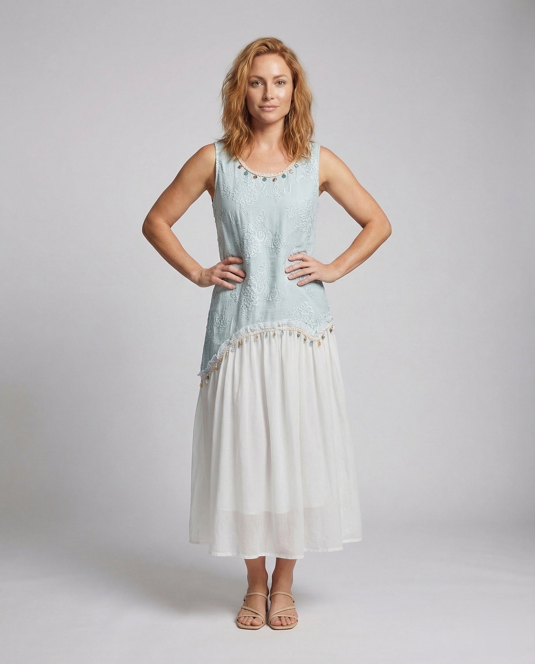 Damen Midikleid Häkeloberteil - Eveloria