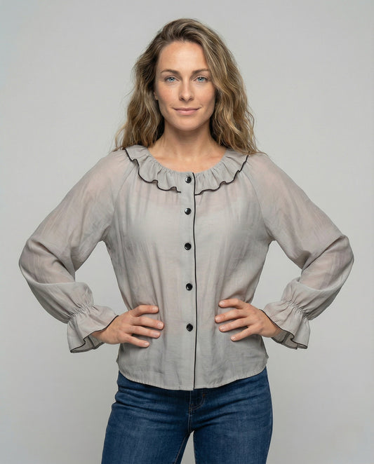 Damen Chiffonbluse Vintage Rüschenkragen - Eveloria