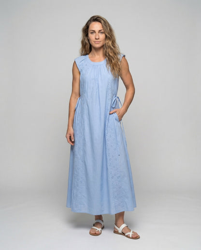 Damen Maxikleid Baumwolle Broderie Einsätze - Eveloria