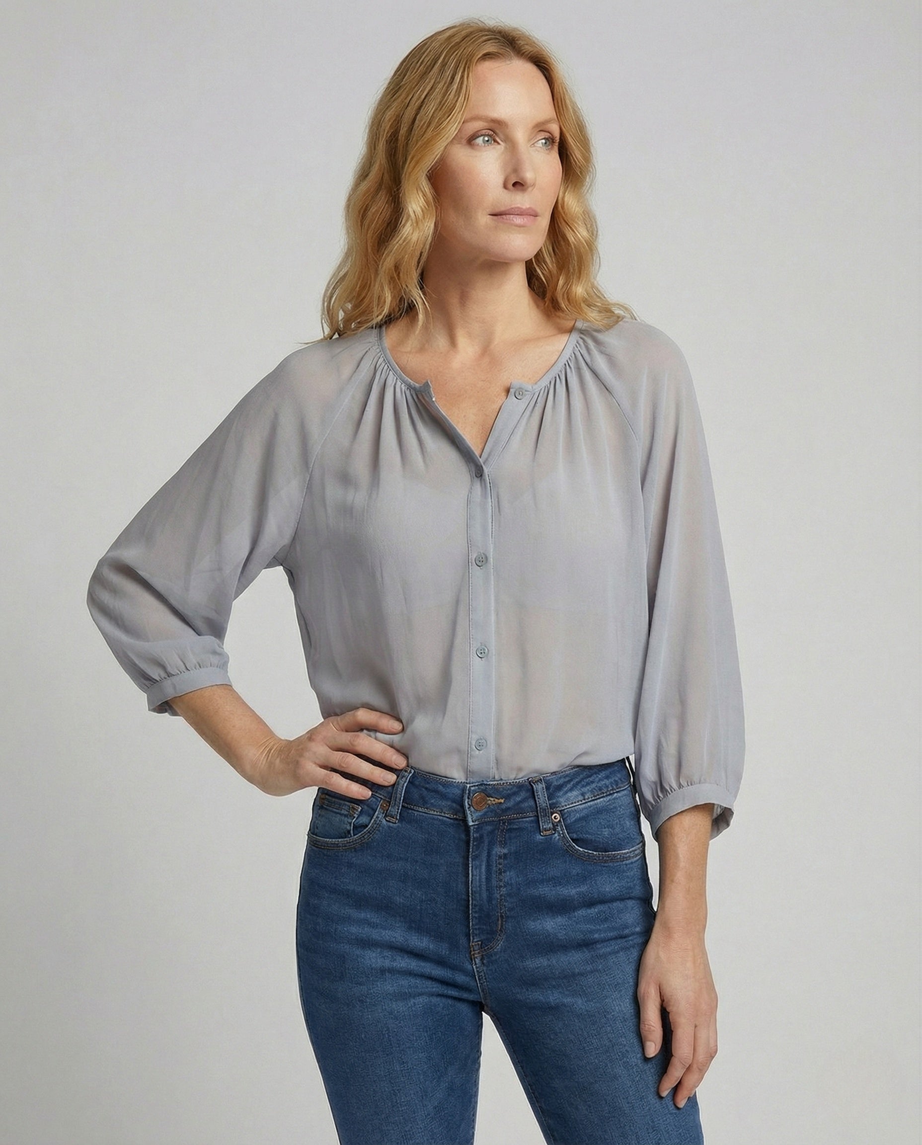 Damen Bluse Voile Ballonärmel - Eveloria