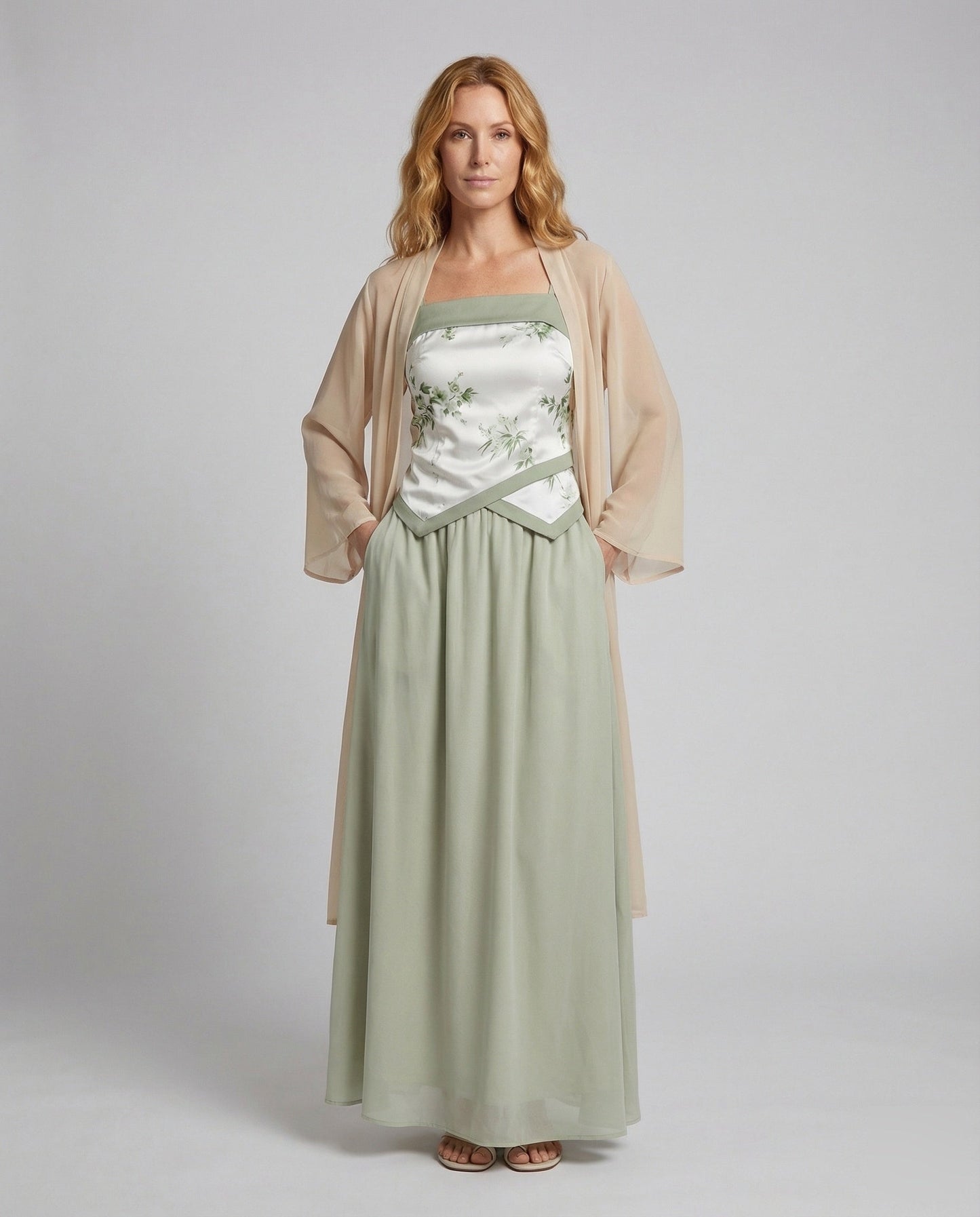 Damen Kimono Cardigan Chiffon Beige - Eveloria