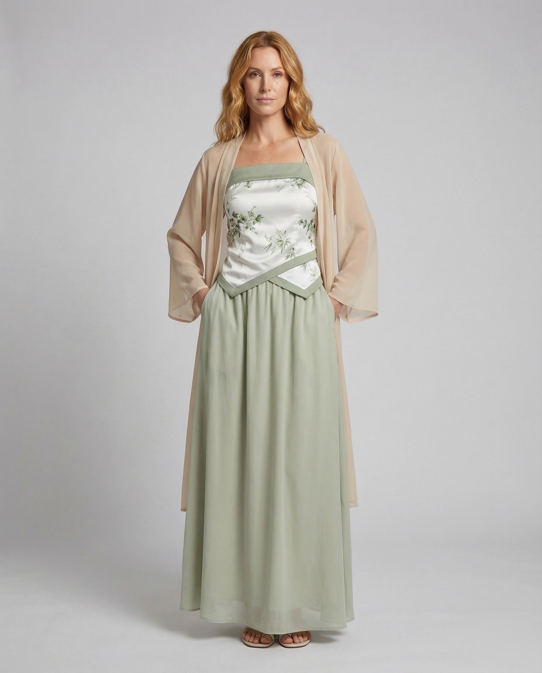 Damen Kimono Cardigan Chiffon Beige - Eveloria