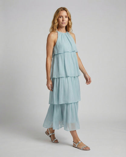 Damen Maxikleid Luftiges Chiffon Mit Volants - Eveloria