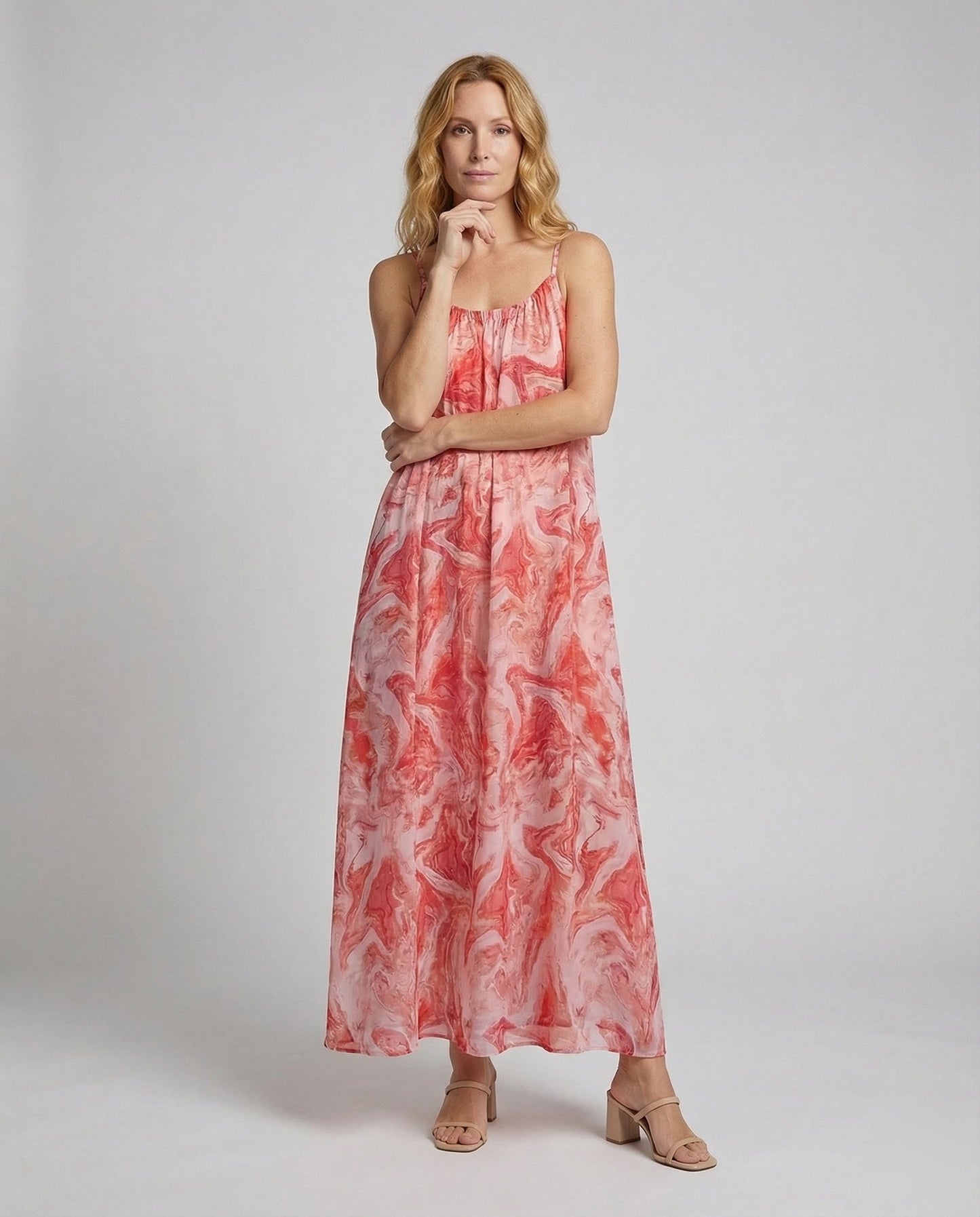 Damen Maxikleid Aquarellmuster Farbenfroh - Eveloria