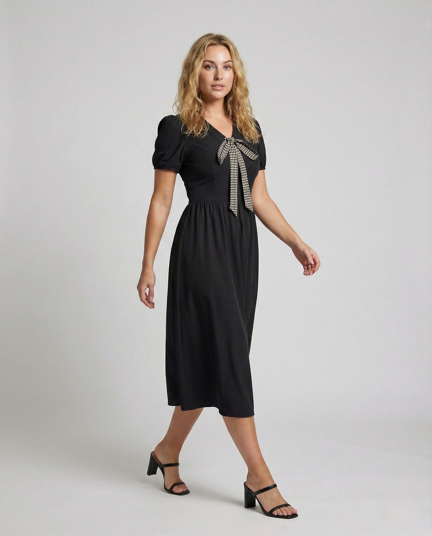 Damen Midikleid Vichy Muster mit Schleife - Eveloria