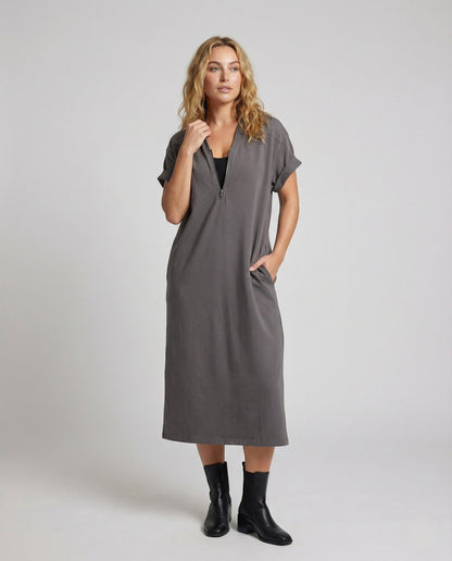 Damen Midikleid Freizeit Reißverschluss - Eveloria