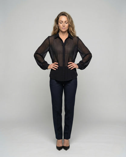 Damen Chiffonbluse Plissiert V-Ausschnitt - Eveloria