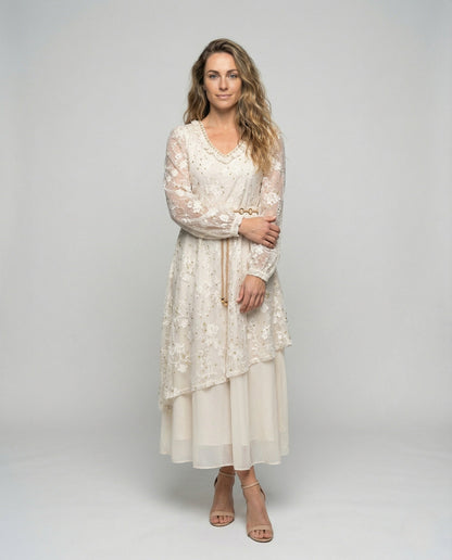 Damen Spitzenkleid Ballonärmel - Eveloria
