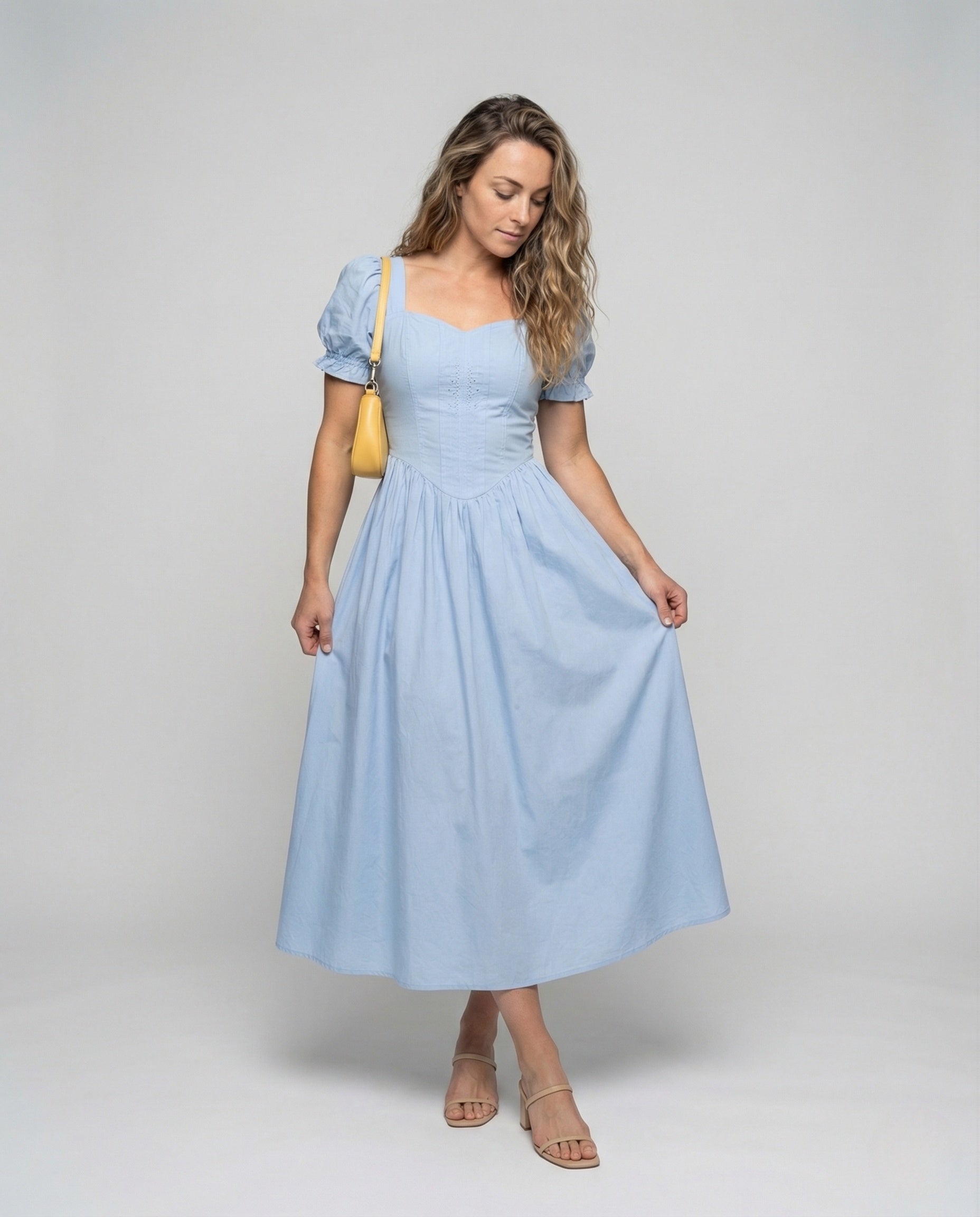 Damen Maxikleid mit Korsage Puffärmel - Eveloria