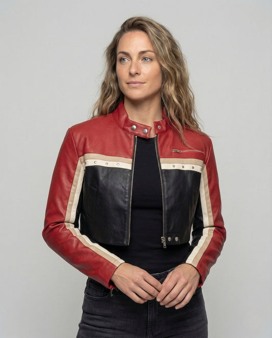 Damen Lederjacke PU Nieten Schwarz - Eveloria