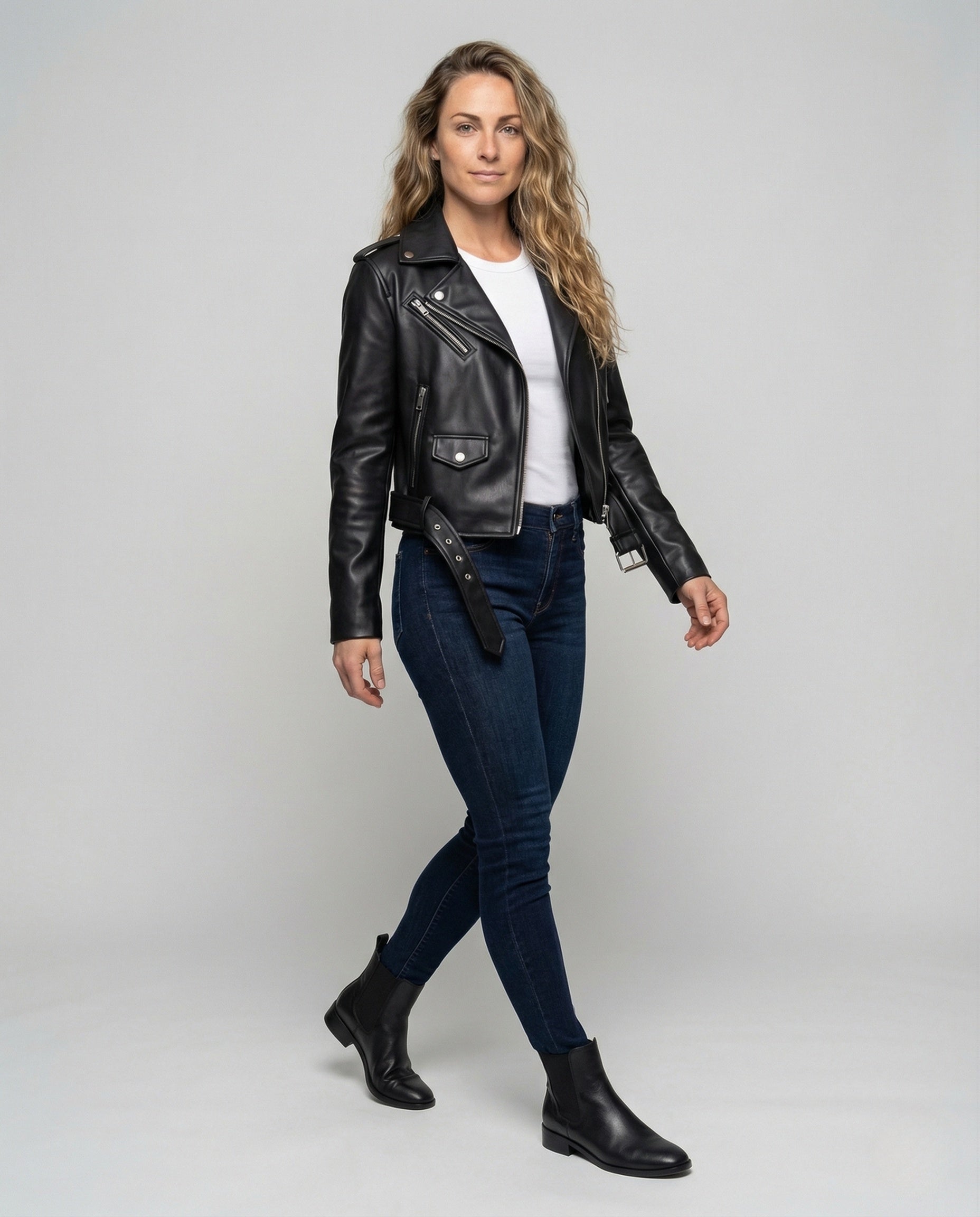 Damen Lederjacke Motorradstil Schwarz - Eveloria