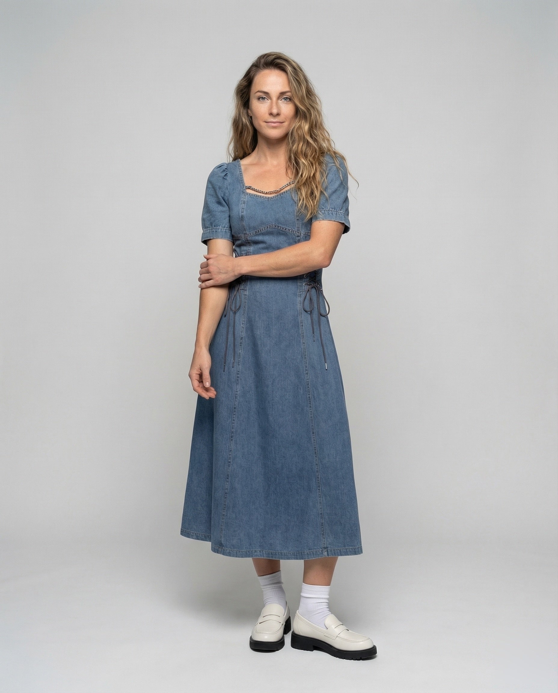 Damen Korsettkleid Jeansoptik Schnürung - Eveloria