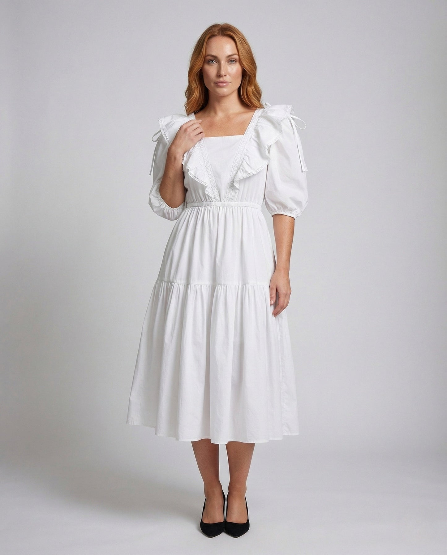 Damen Midikleid Volantkragen - Eveloria