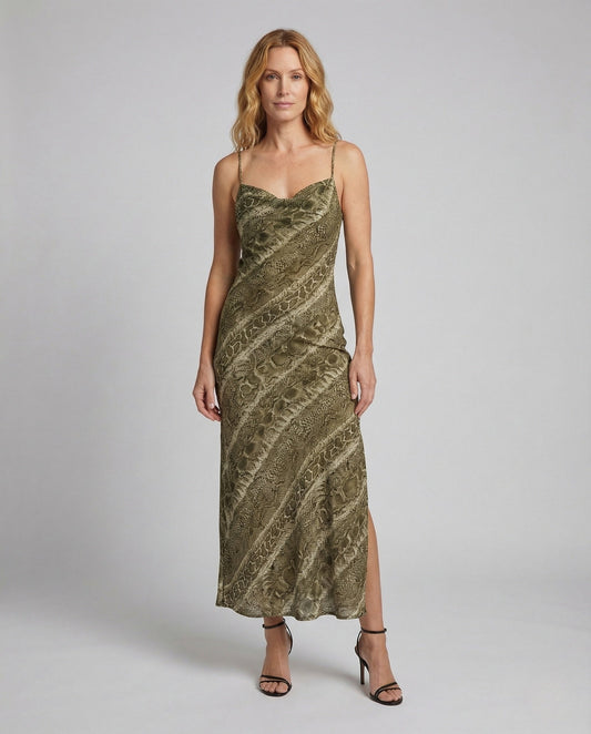Damen Maxikleid Satin Beinschlitz - Eveloria