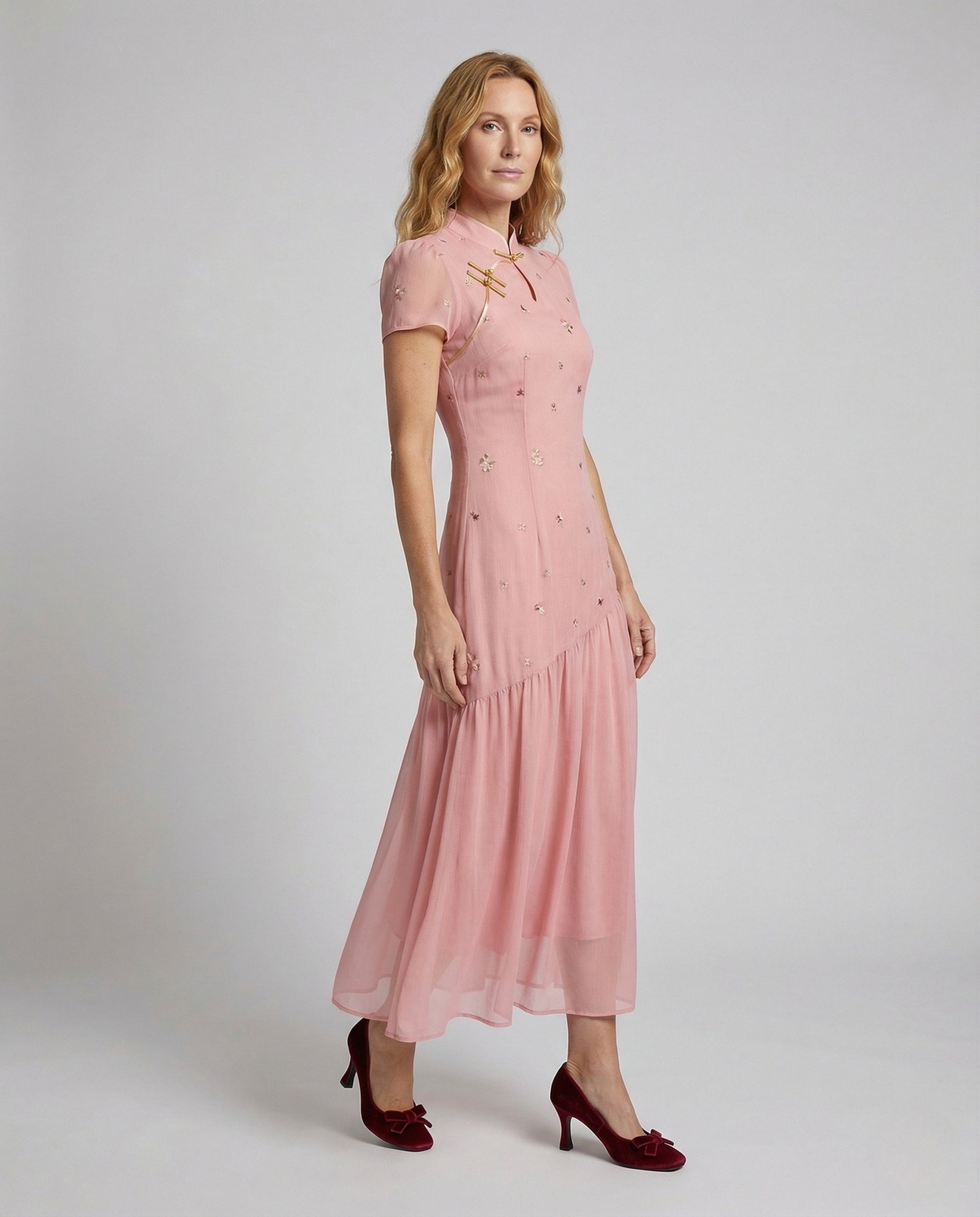 Damen Maxikleid Chiffon Bestickt - Eveloria