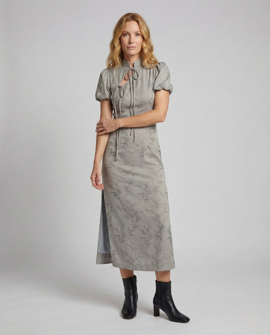 Damen Maxikleid Jacquard Stehkragen - Eveloria