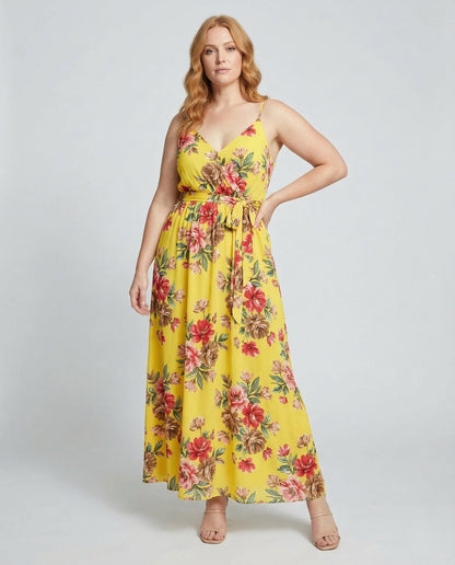 Damen Maxikleid Spaghettiträger Wickelkleid - Eveloria