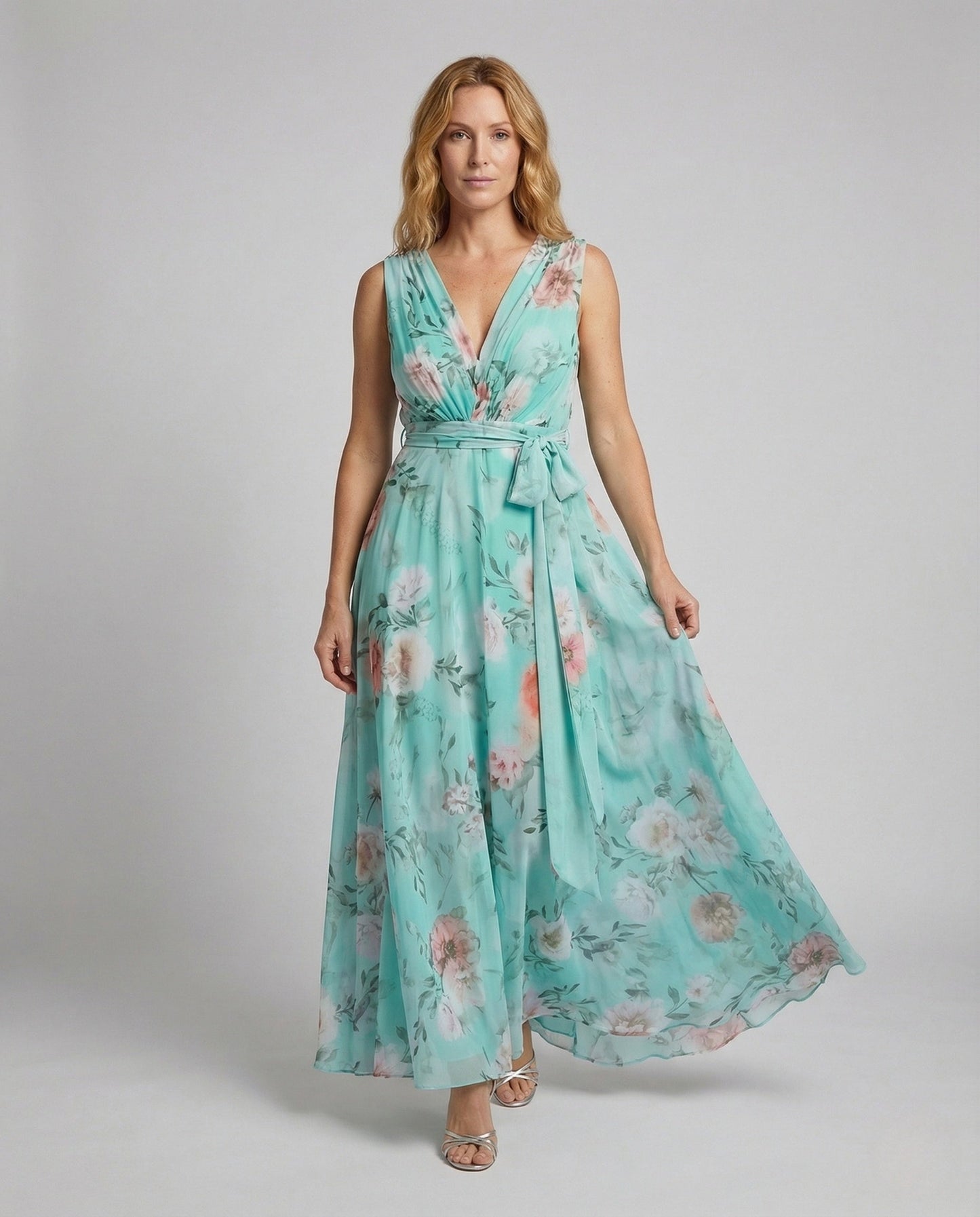 Damen Maxikleid Chiffon Wickelkleid - Eveloria