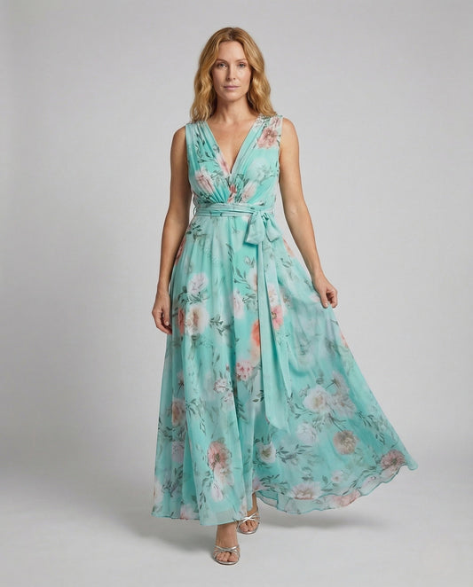 Damen Maxikleid Chiffon Wickelkleid - Eveloria